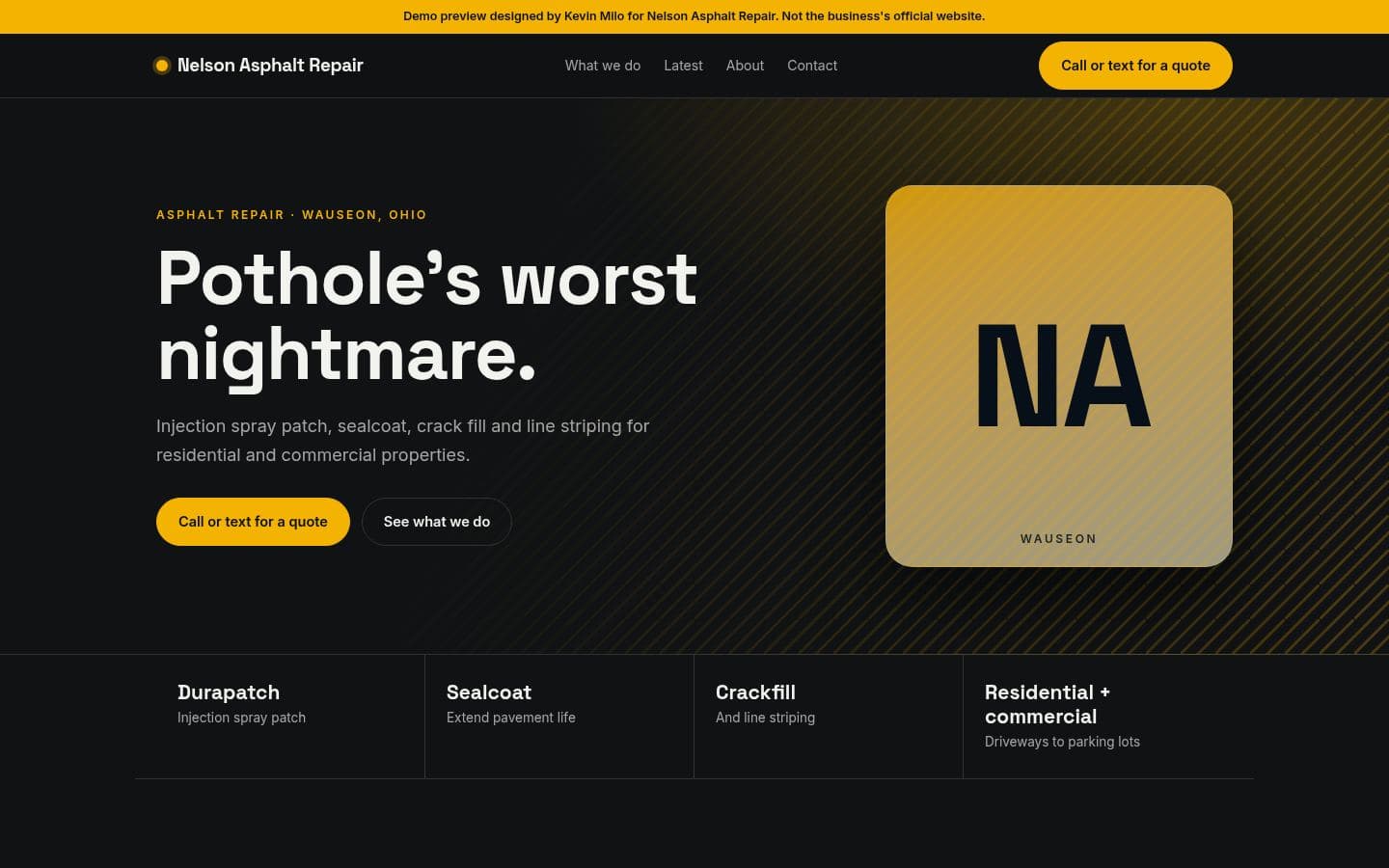 Nelson Asphalt website home services design, built by Kevin Milo at Captivart, Nairobi