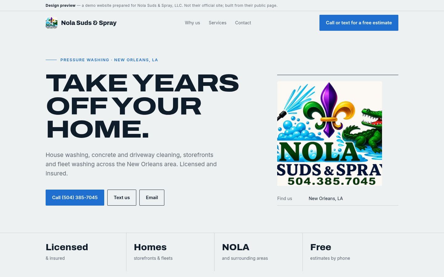 Nola Suds Spray website home services design, built by Kevin Milo at Captivart, Nairobi