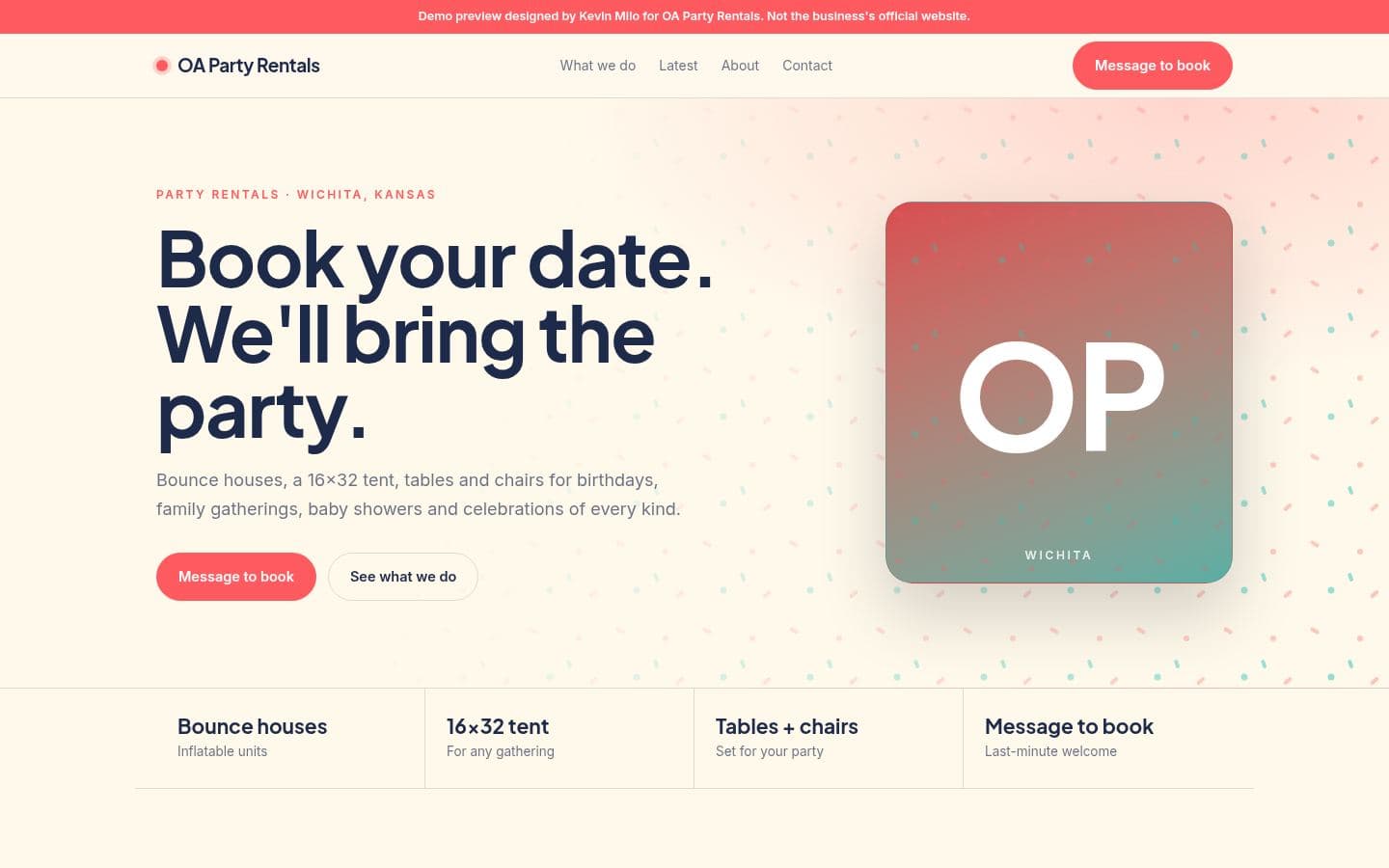 OA Party Rentals website events design, built by Kevin Milo at Captivart, Nairobi