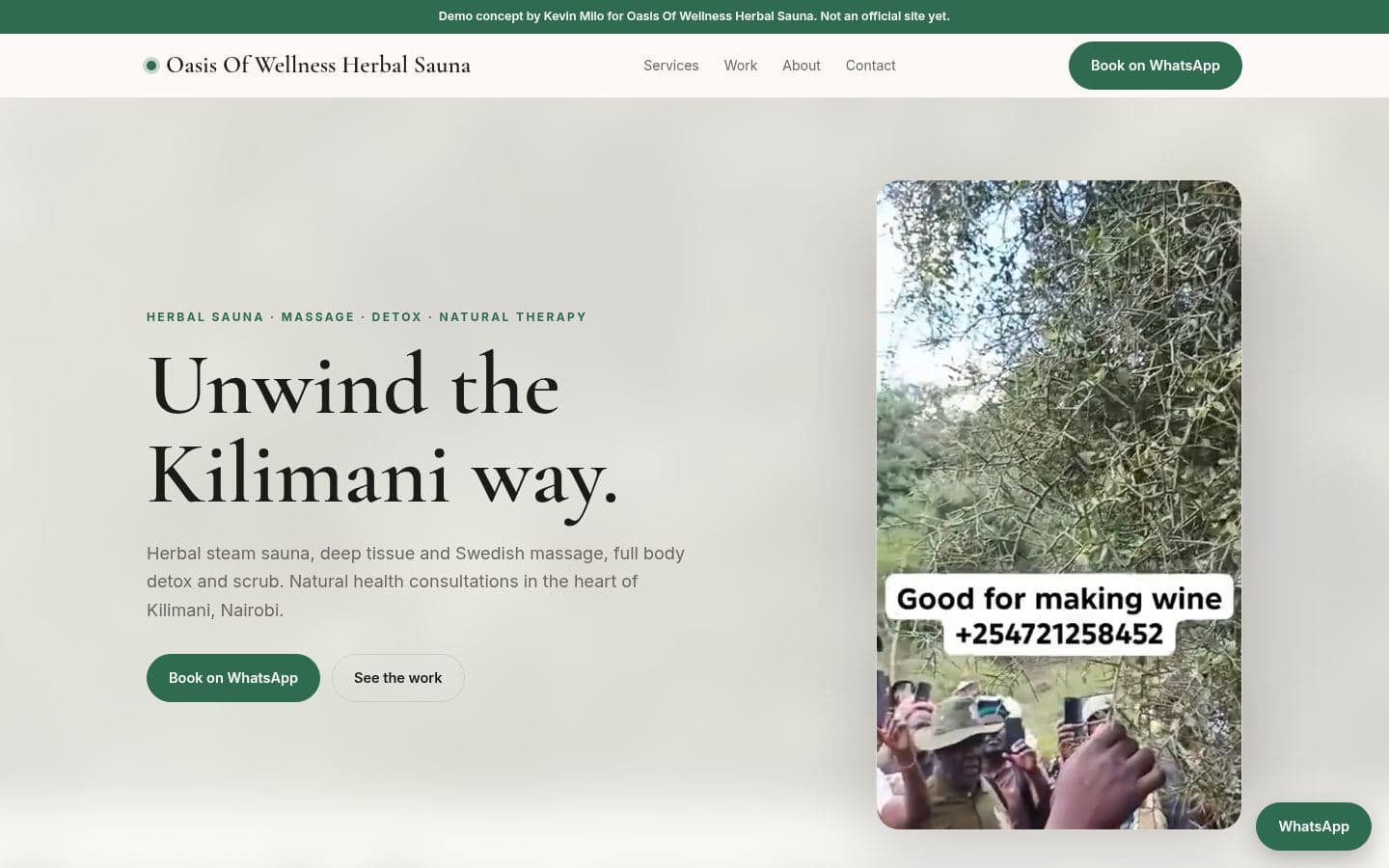 Oasis Herbal Sauna website beauty design, built by Kevin Milo at Captivart, Nairobi