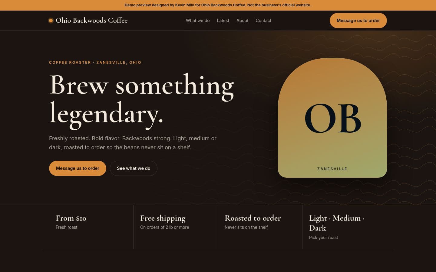 Ohio Backwoods Coffee website bakery & food design, built by Kevin Milo at Captivart, Nairobi