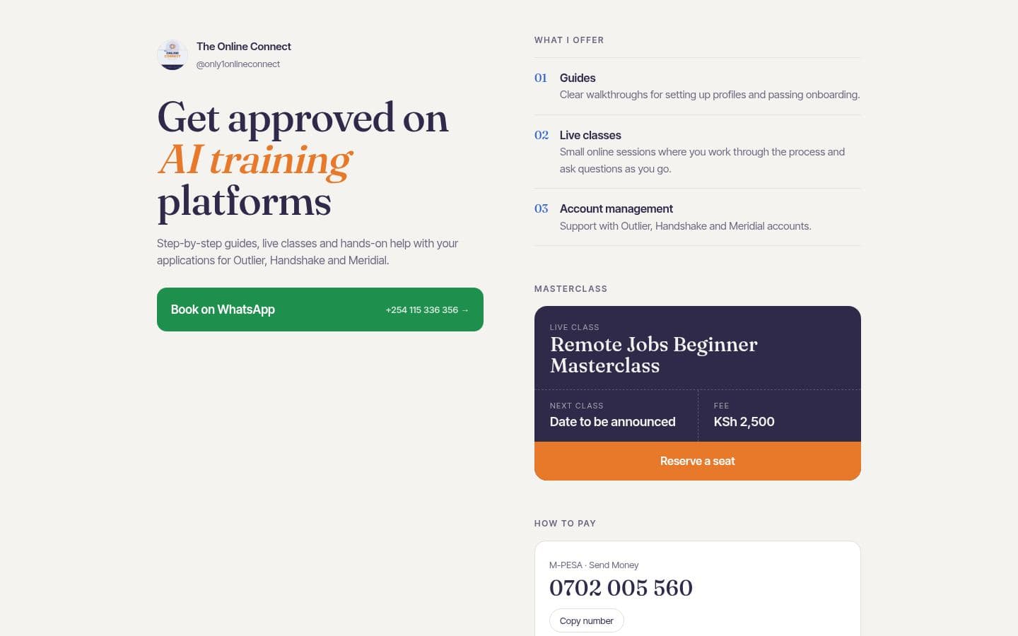The Online Connect website education design, built by Kevin Milo at Captivart, Nairobi