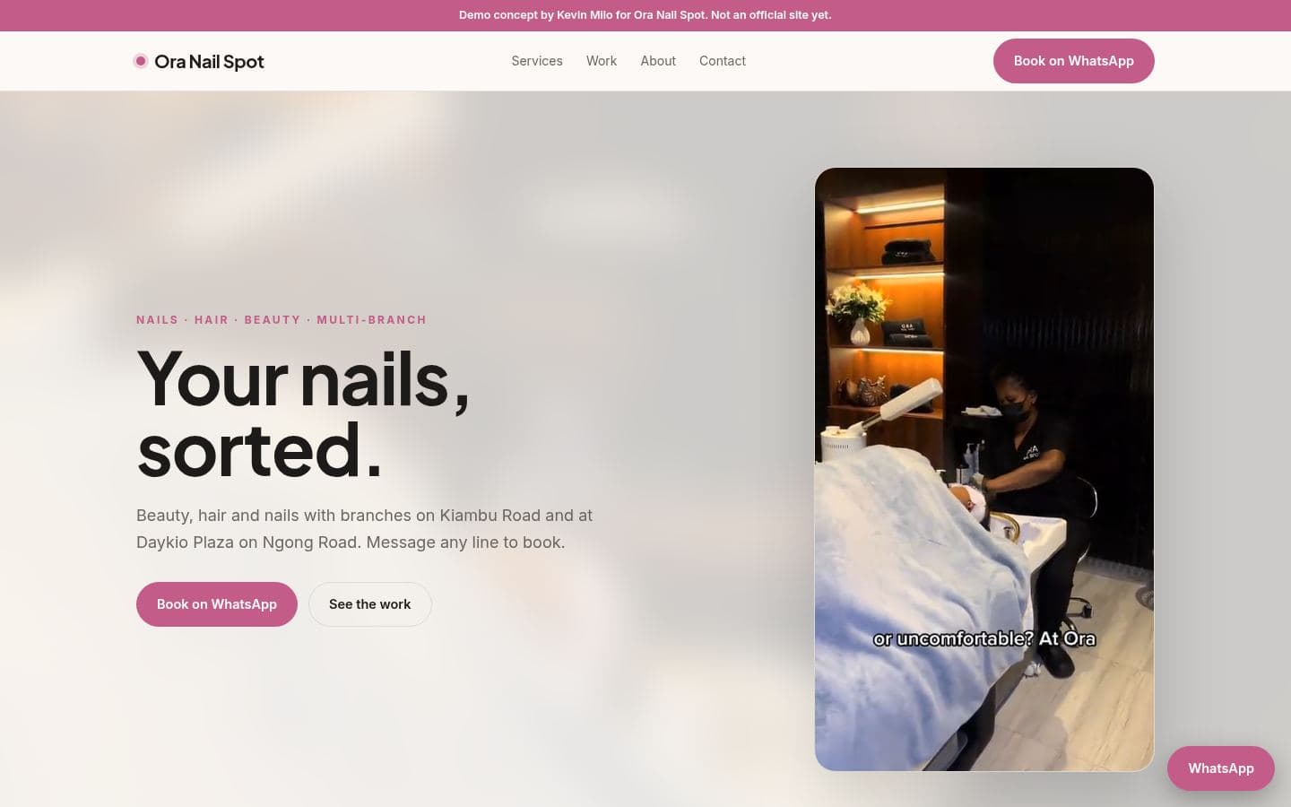 Ora Nail Spot website beauty design, built by Kevin Milo at Captivart, Nairobi