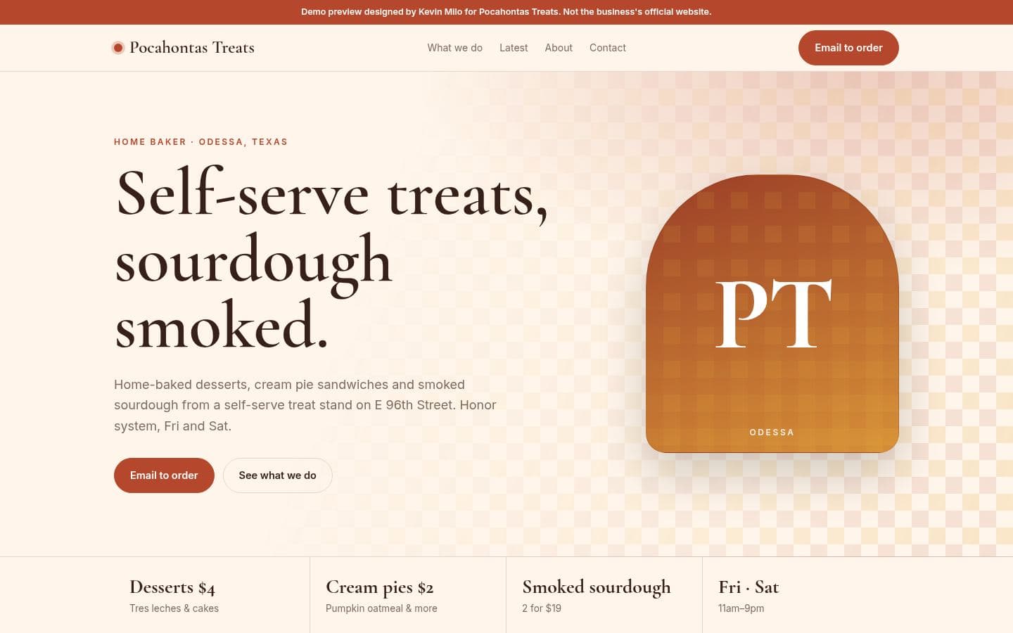 Pocahontas Treats website bakery & food design, built by Kevin Milo at Captivart, Nairobi