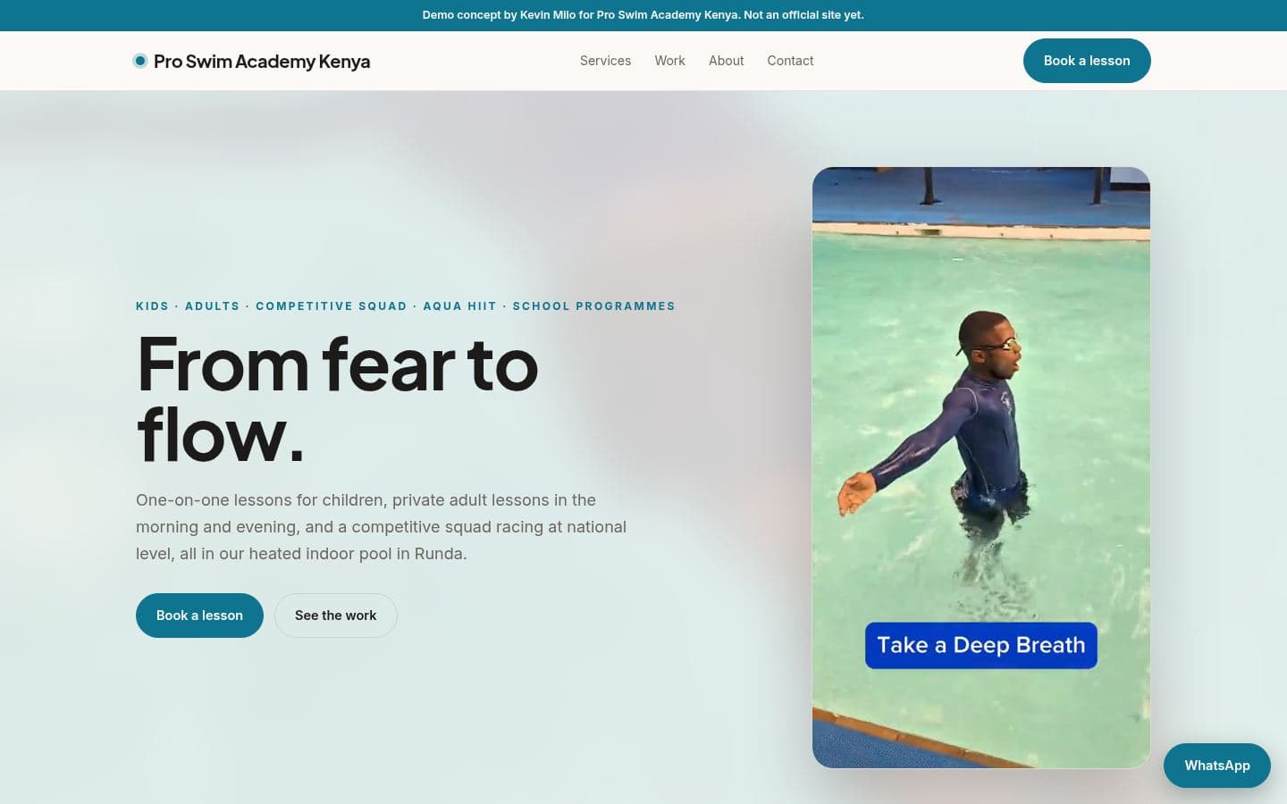 Pro Swim Academy website health design, built by Kevin Milo at Captivart, Nairobi