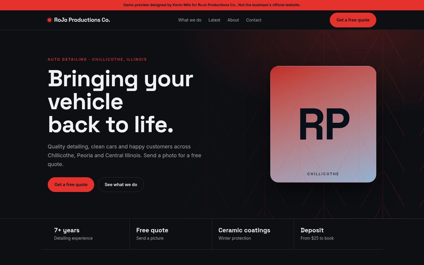 Rojo Detailing website automotive design, built by Kevin Milo at Captivart, Nairobi