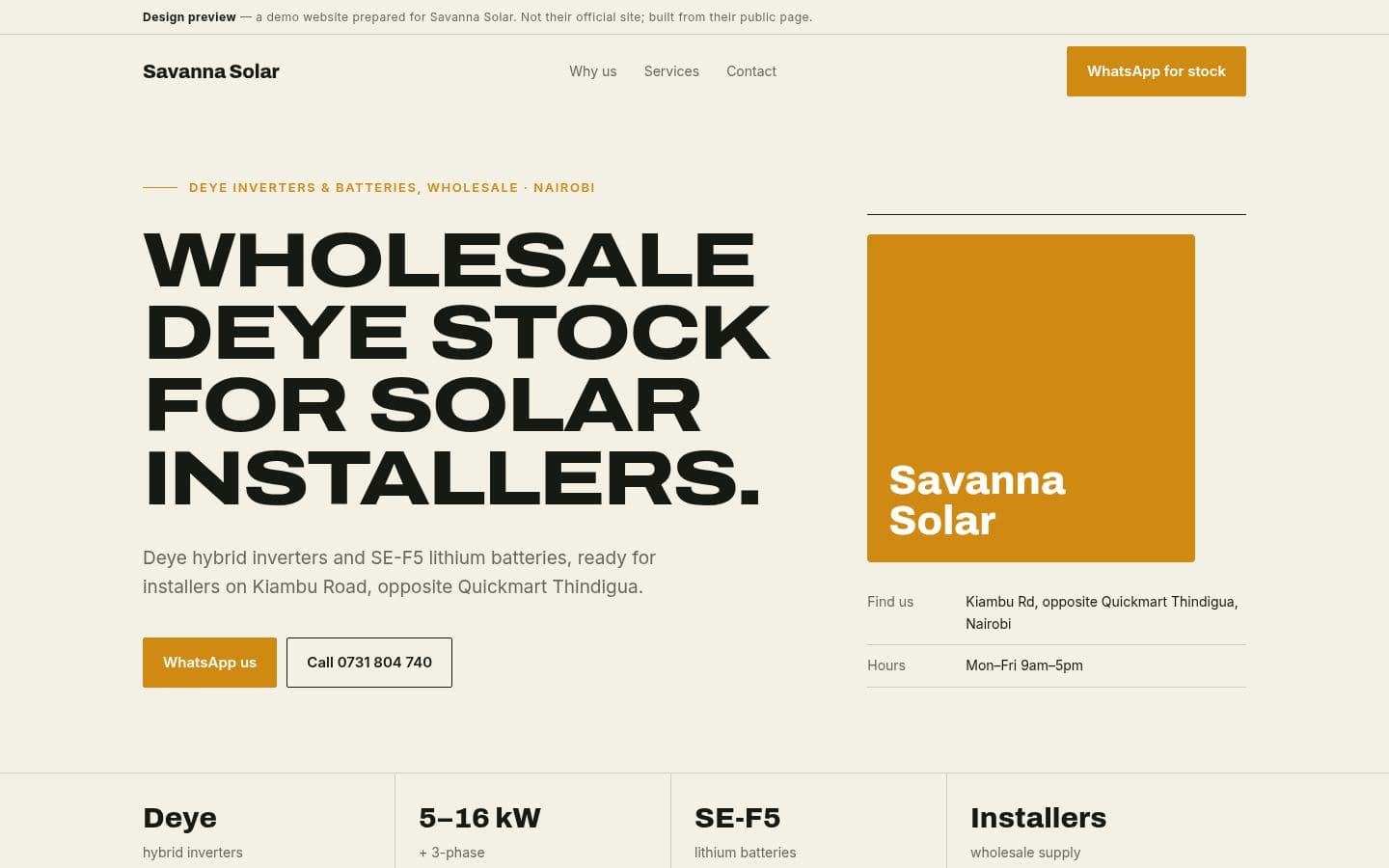 Savanna Solar KE website tech & energy design, built by Kevin Milo at Captivart, Nairobi