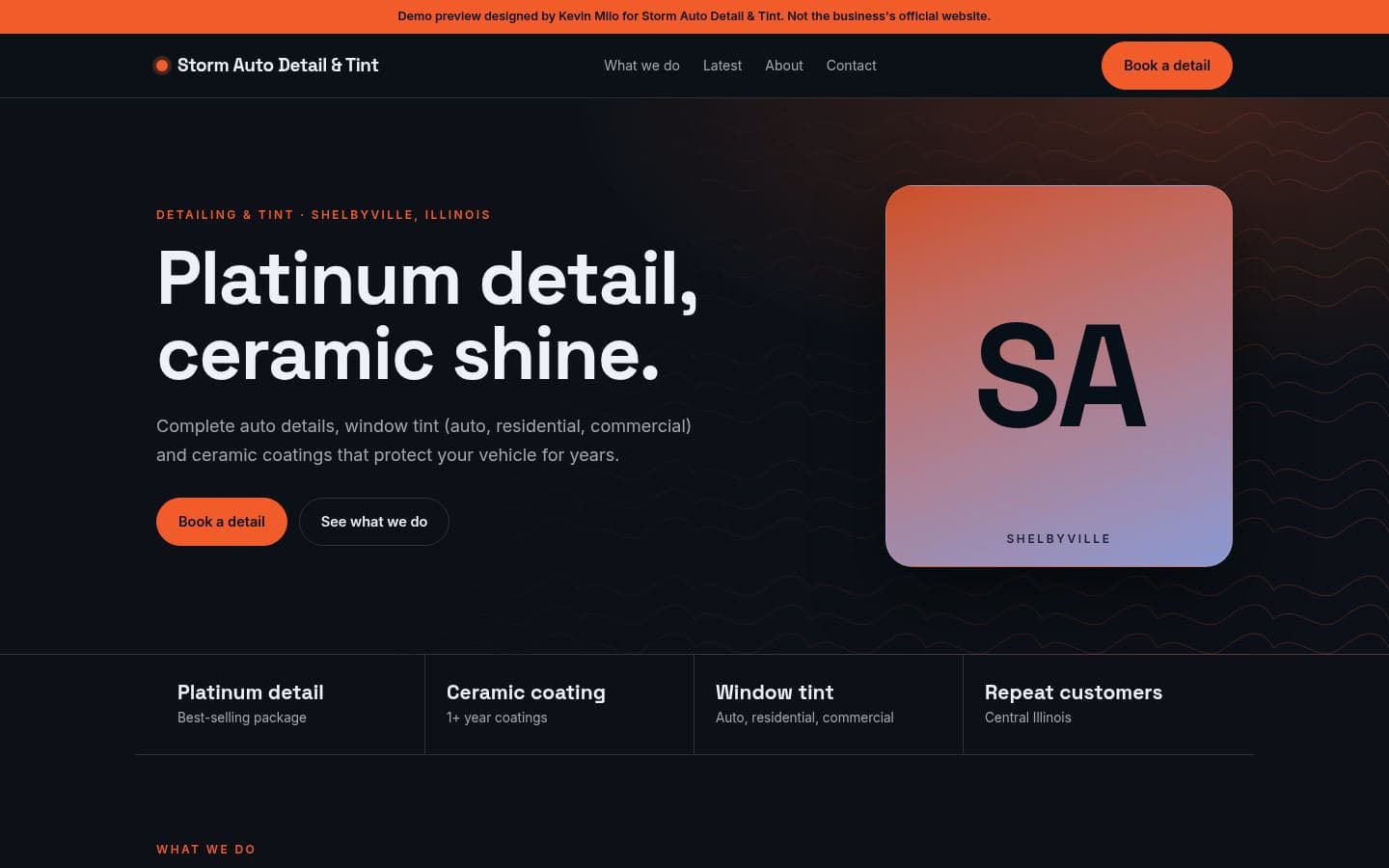 Storm Auto Detail website automotive design, built by Kevin Milo at Captivart, Nairobi