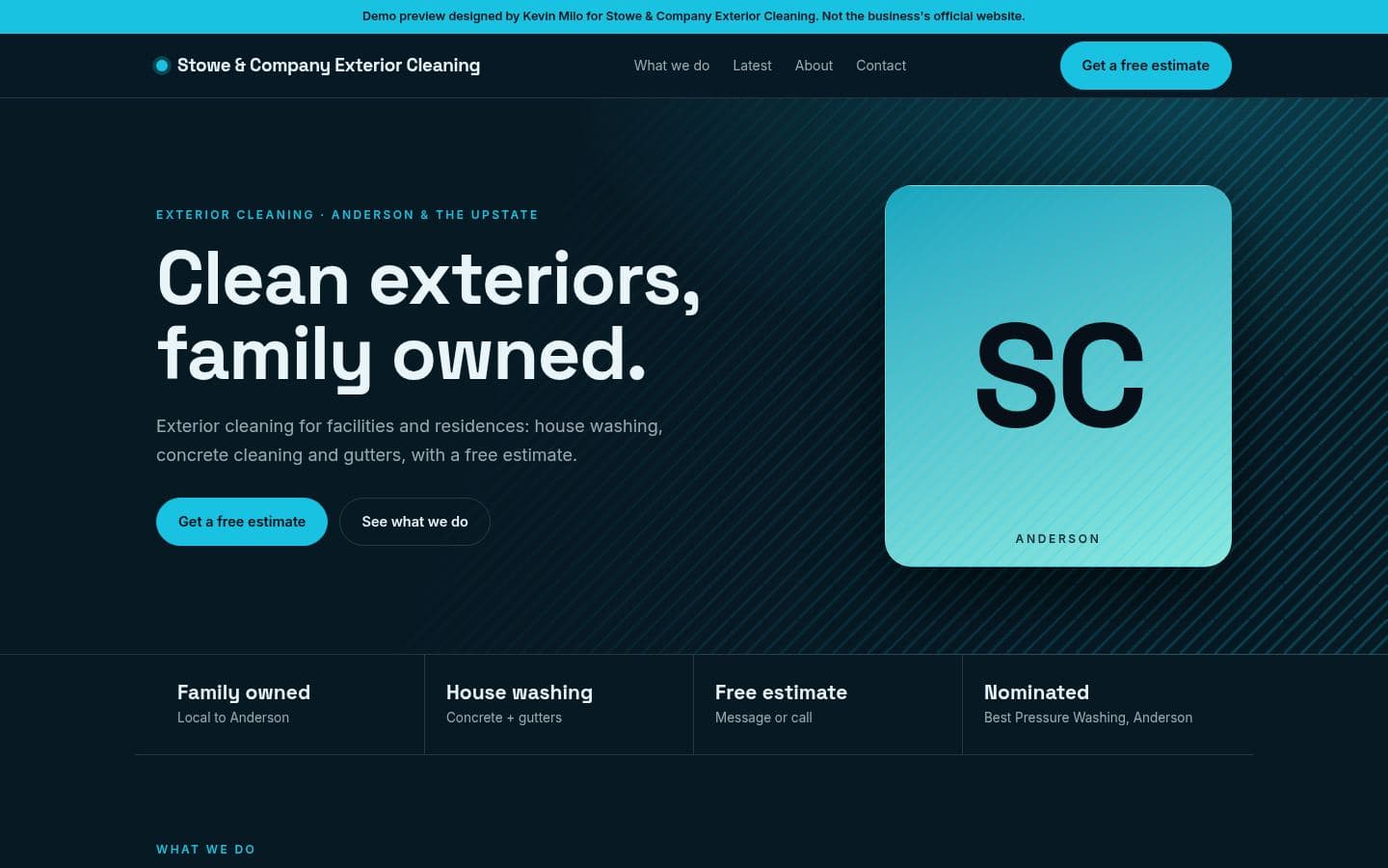 Stowe Exterior Cleaning website home services design, built by Kevin Milo at Captivart, Nairobi