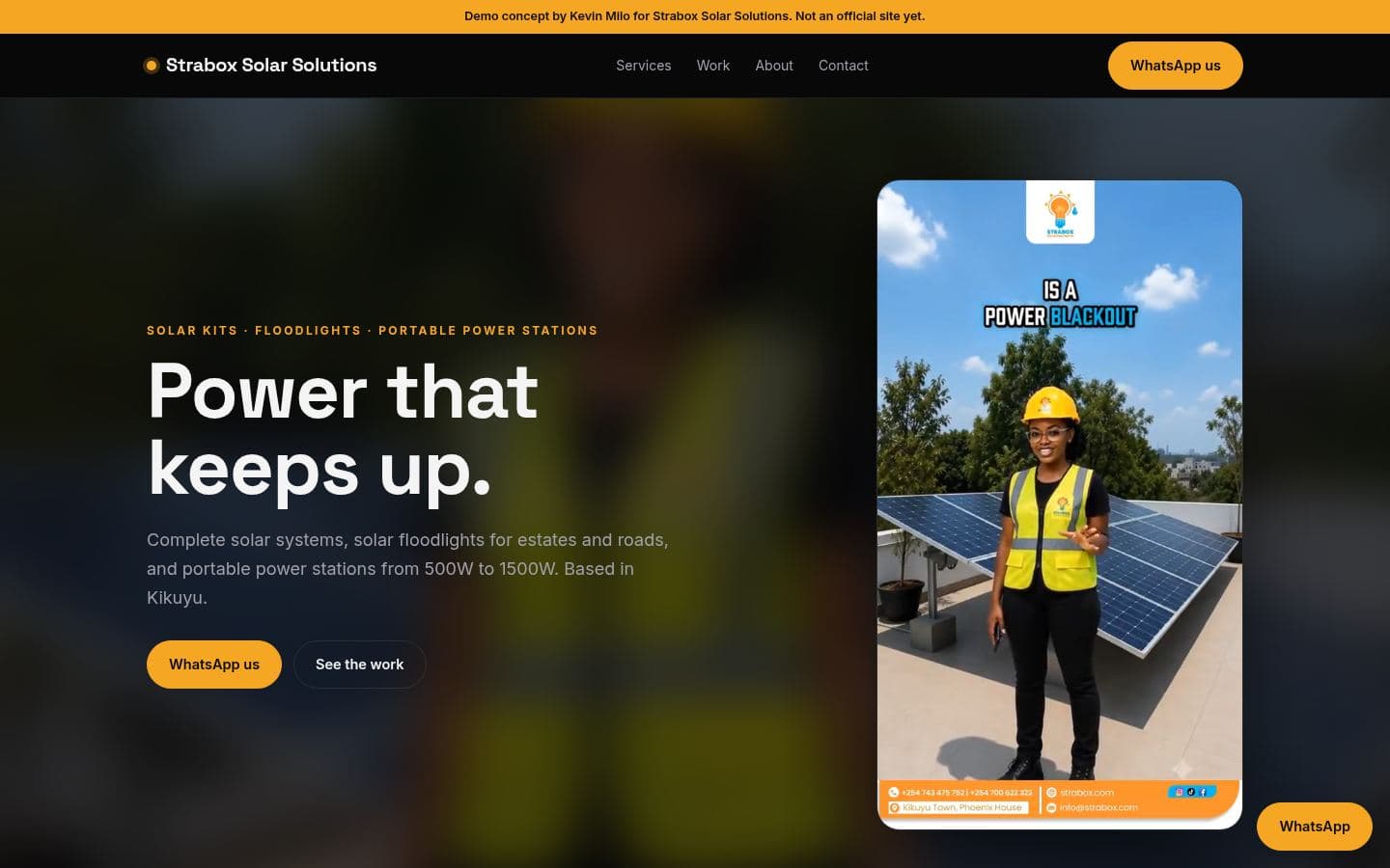 Strabox Solar website tech & energy design, built by Kevin Milo at Captivart, Nairobi