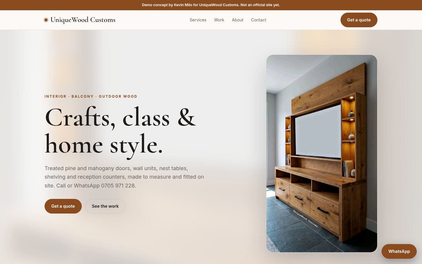 Uniquewood Customs website home services design, built by Kevin Milo at Captivart, Nairobi