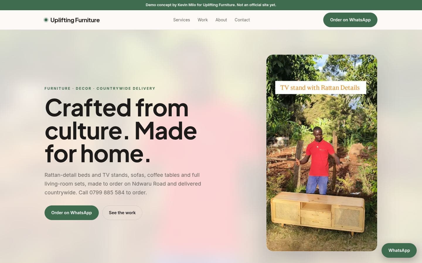 Uplifting Furniture website home services design, built by Kevin Milo at Captivart, Nairobi
