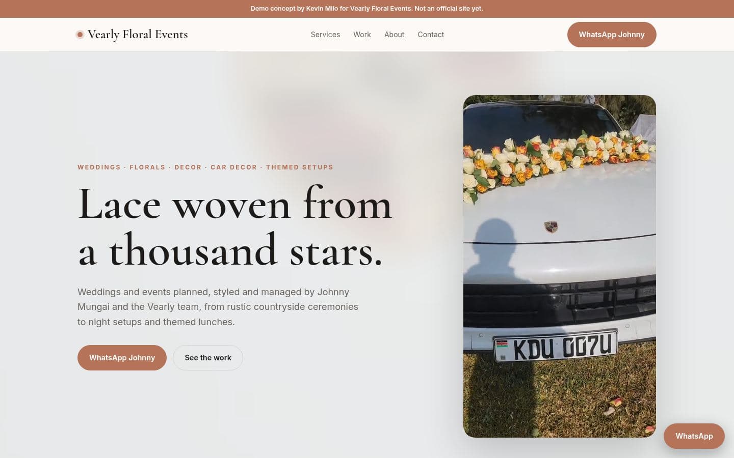 Vearly Floral Events website events design, built by Kevin Milo at Captivart, Nairobi