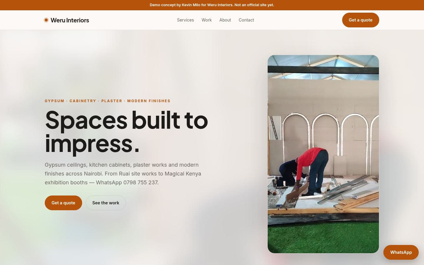 Weru Interiors website home services design, built by Kevin Milo at Captivart, Nairobi