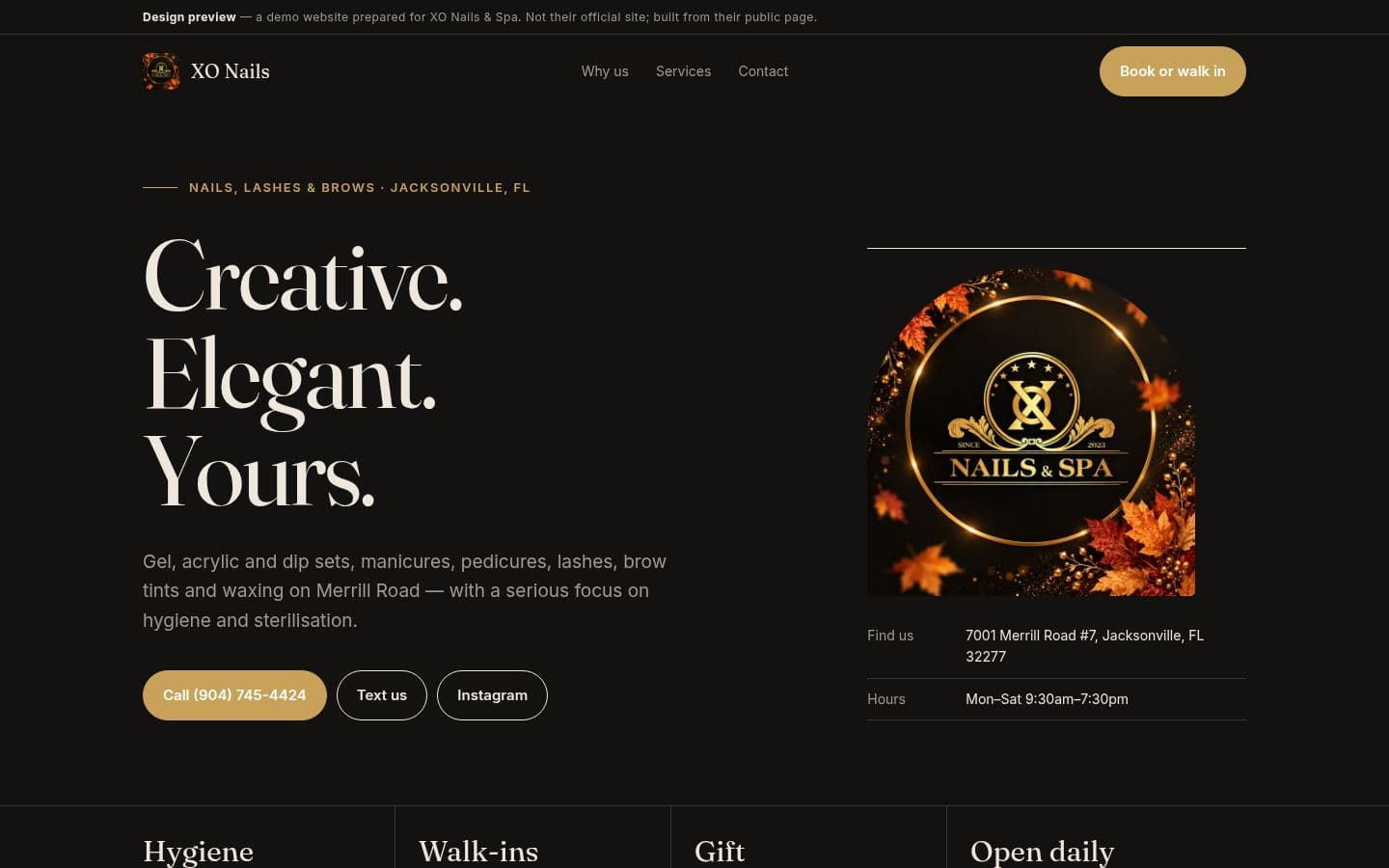 Xo Nails JAX website beauty design, built by Kevin Milo at Captivart, Nairobi