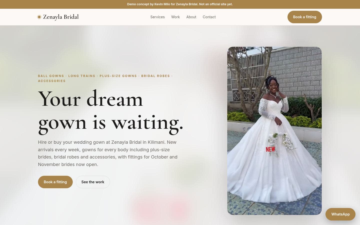 Zenayla Bridal website beauty design, built by Kevin Milo at Captivart, Nairobi
